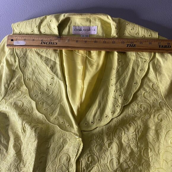 DONNA VINCI Belero Jacket Linen Embroidered Shawl Collar Cropped Women 18 Yellow - Picture 4 of 9